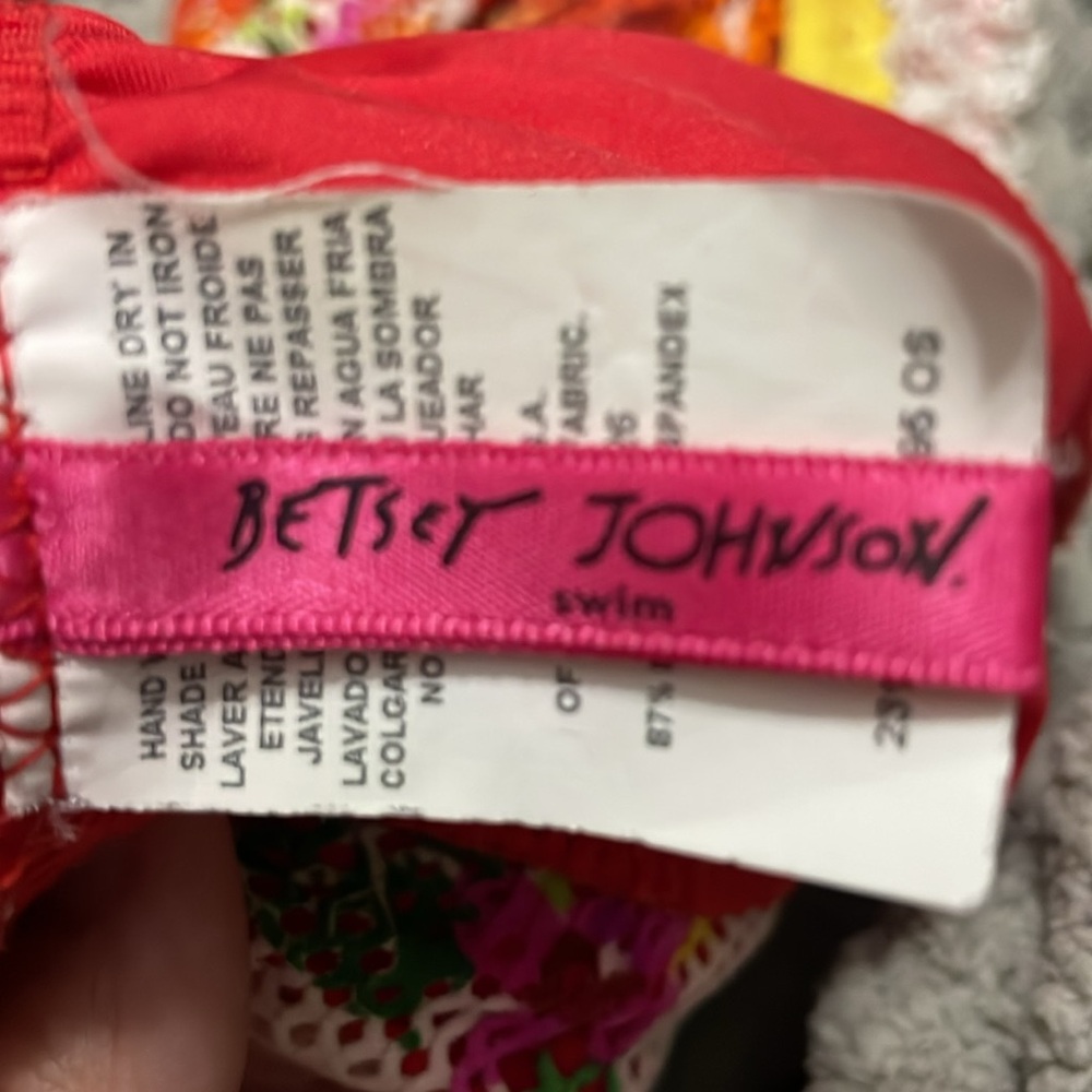 Vintage Betsey Johnson Pink and Red Lace Trim Small Bikini & red wrap skirt - Picture 9 of 10